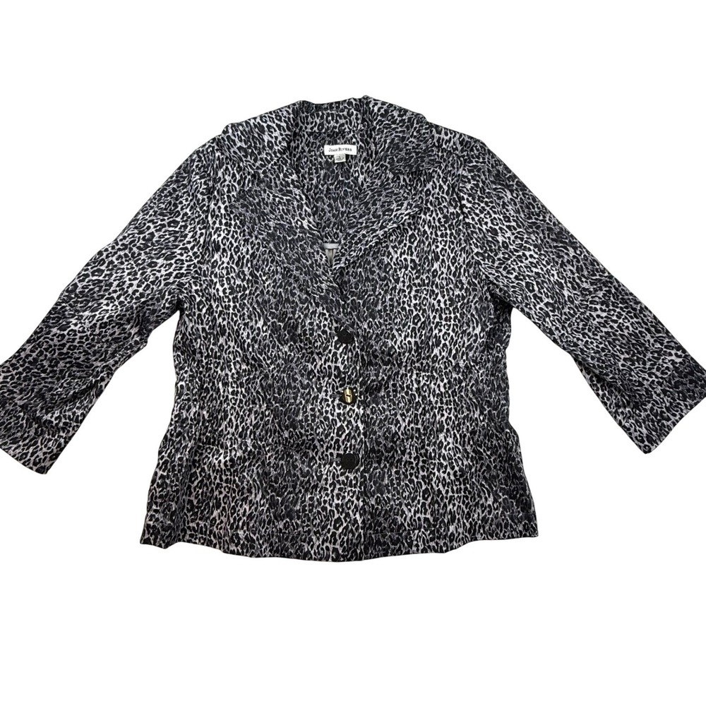 JOAN RIVERS Womens Leopard Print Blazer Jacket Size L Black Gray mob wife - Picture 2 of 9